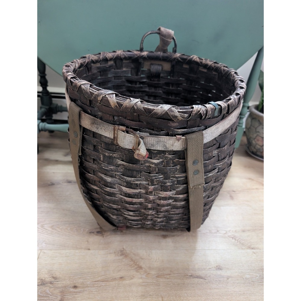 Vintage Early 20th C Adirondack Splint Trapper Pack Backpack Basket Primitive